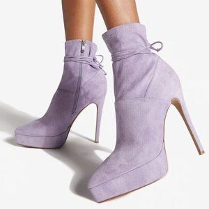 Nakisha by SHOEDAZZLE, Wisteria faux suede 5.25" heel platform ankle boots, SZ 9